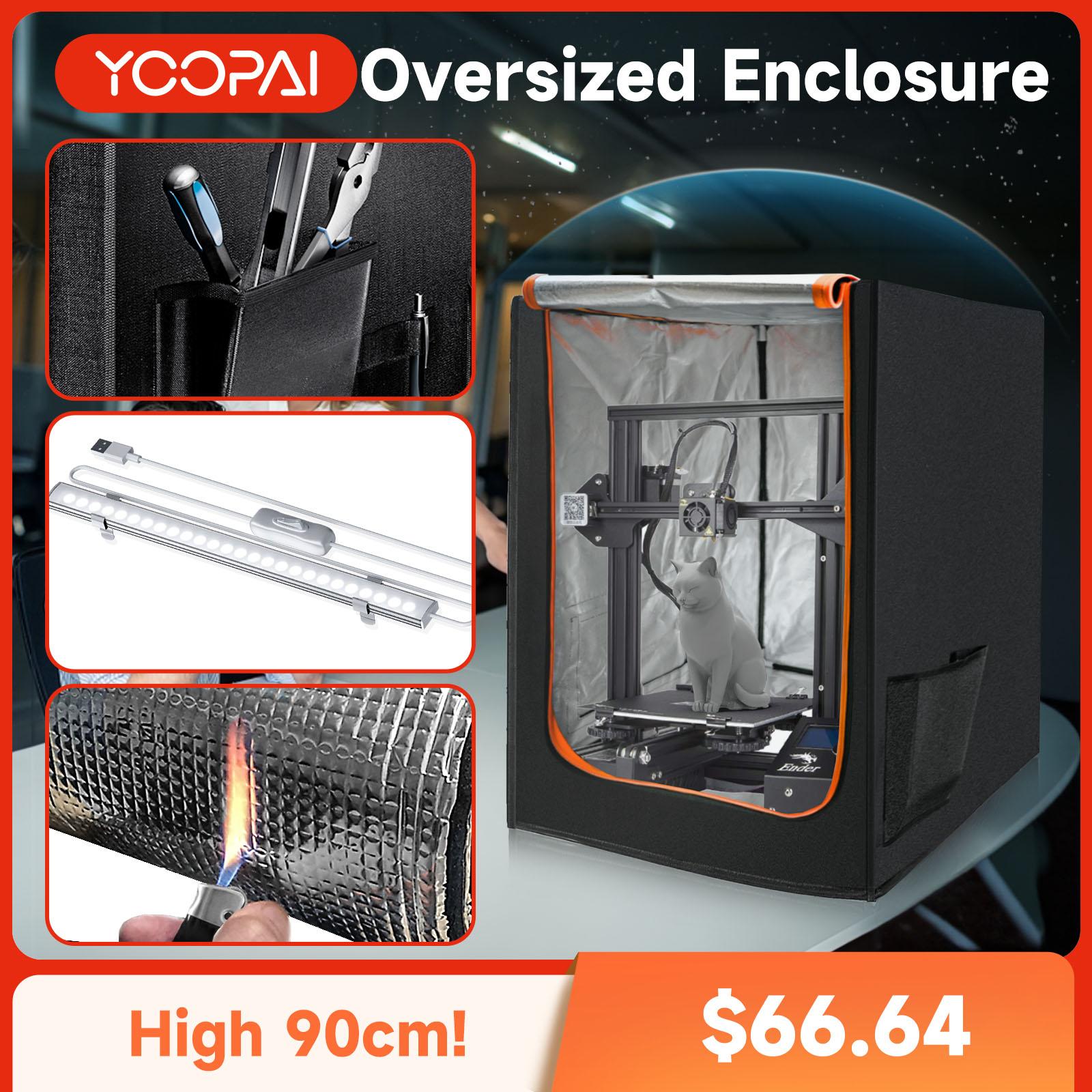3D Printer Enclosure Frame - ตู้ครอบเครื่องพิมพ์ 3D CREALITY Yoopai พร้อมไฟ LED