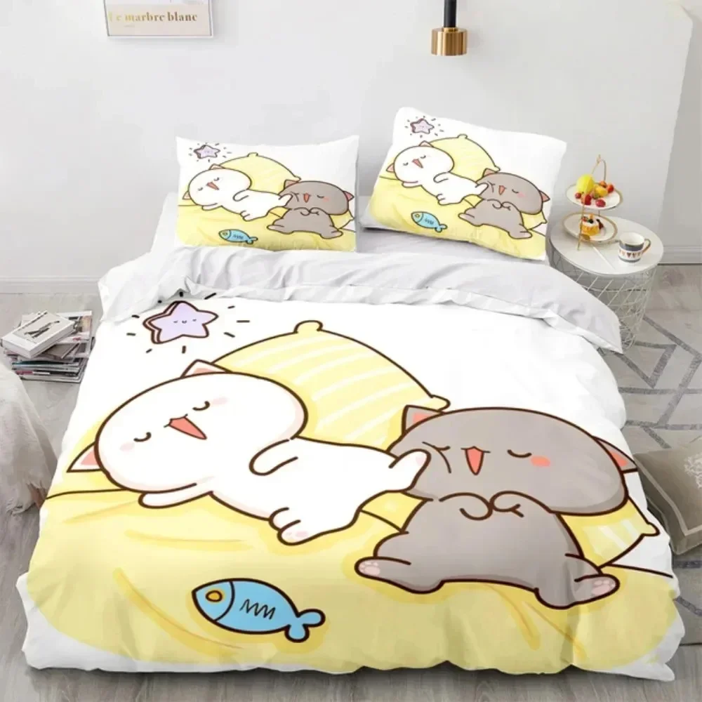 3D Printing Quilting - ชุดเครื่องนอนลายการ์ตูนแมวพีช 3 มิติ น่ารัก พร้อมปลอกผ้านวม ปลอกหมอน