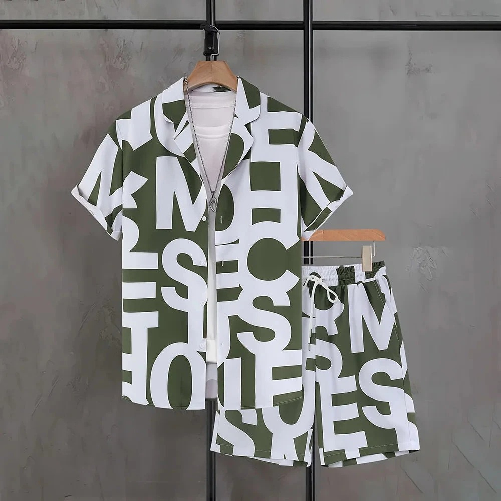3D Printing Kpop - ชุดเสื้อเชิ้ตฮาวายและกางเกงขาสั้นผู้ชายลายพิมพ์ 3 มิติสำหรับฤดูร้อนระดับไฮเอนด์