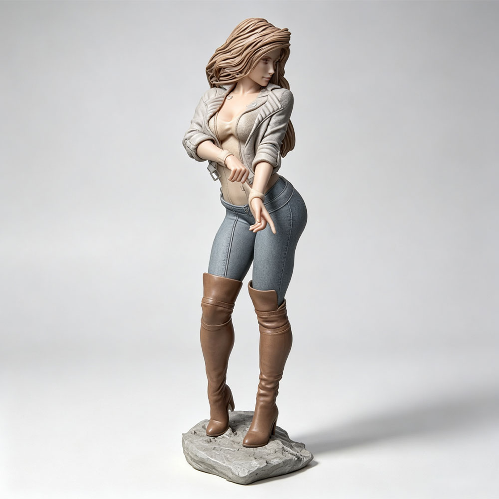 3D Printing App - โมเดลตัวละครหญิงที่สมจริงและทันสมัยขนาด 1/24, ชุดโมเดลเรซินขนาดเล็ก, โมเดลรูปปั้นสีเทาที่พิมพ์ 3 มิติแบบ