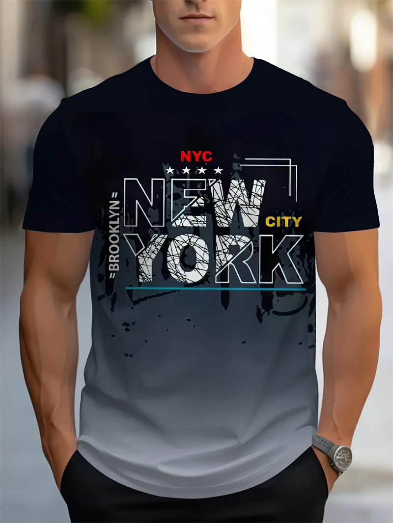 3D Printing York - แฟชั่นผู้ชาย'นิวยอร์กซิตี้ NYC เสื้อยืดพิมพ์ลายคอกลมแขนสั้นเสื้อสตรีทแวร์ลำลองสำหรับสวมใส่ทุกวัน