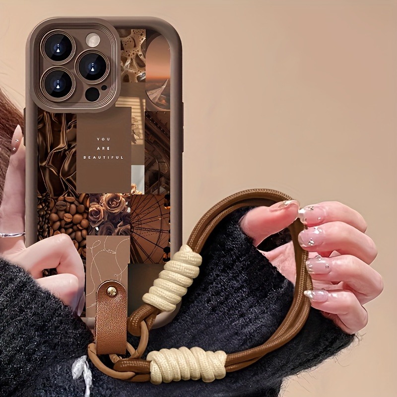 3D Printing Iphone - เคสโทรศัพท์แบบสายคล้องลายดอกกาแฟสีน้ำตาล สำหรับ iPhone 17 16 15
