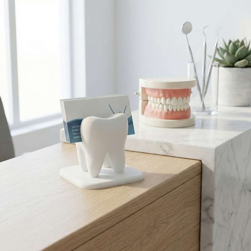 3D Printing Desk - ที่ใส่นามบัตรรูปฟันพิมพ์ 3 มิติ สำหรับคลินิกทันตกรรม ตกแต่งโต๊ะต้อนรับและโต๊ะทำงาน