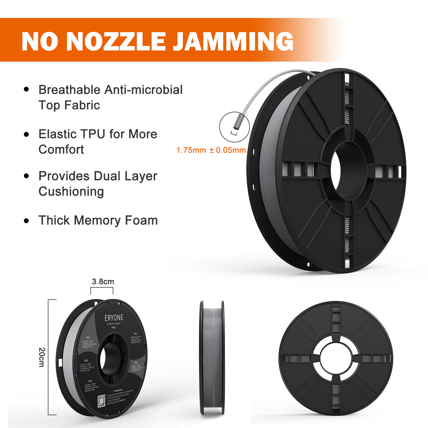 Eryone Flexible TPU Filament 1 - 3D Printing Nylon บทวิจารณ์และราคา
