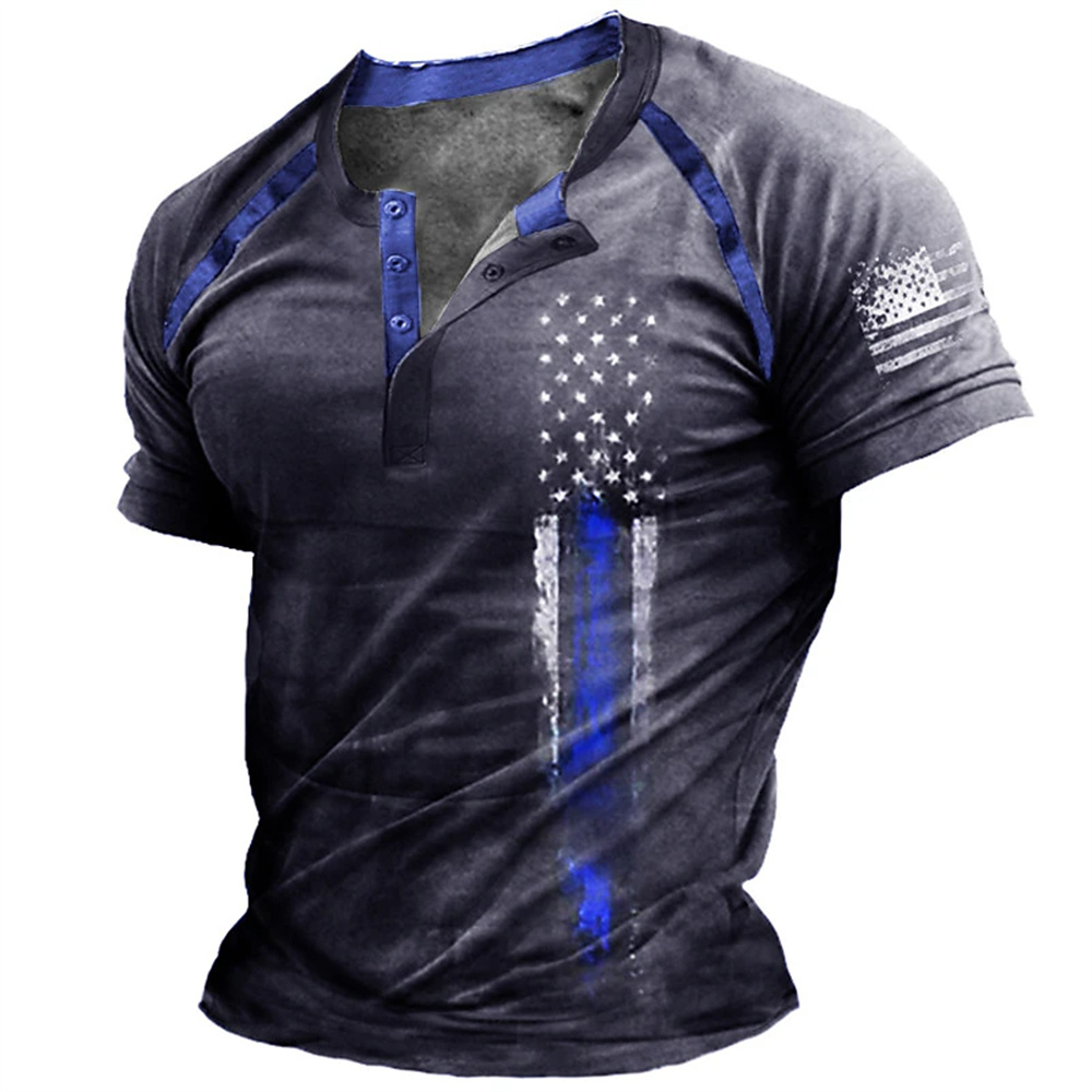 เสื้อเชิ้ตเฮนรี่พิมพ์ลายธงชาติ - 3D Printing Kpop บทวิจารณ์และราคา