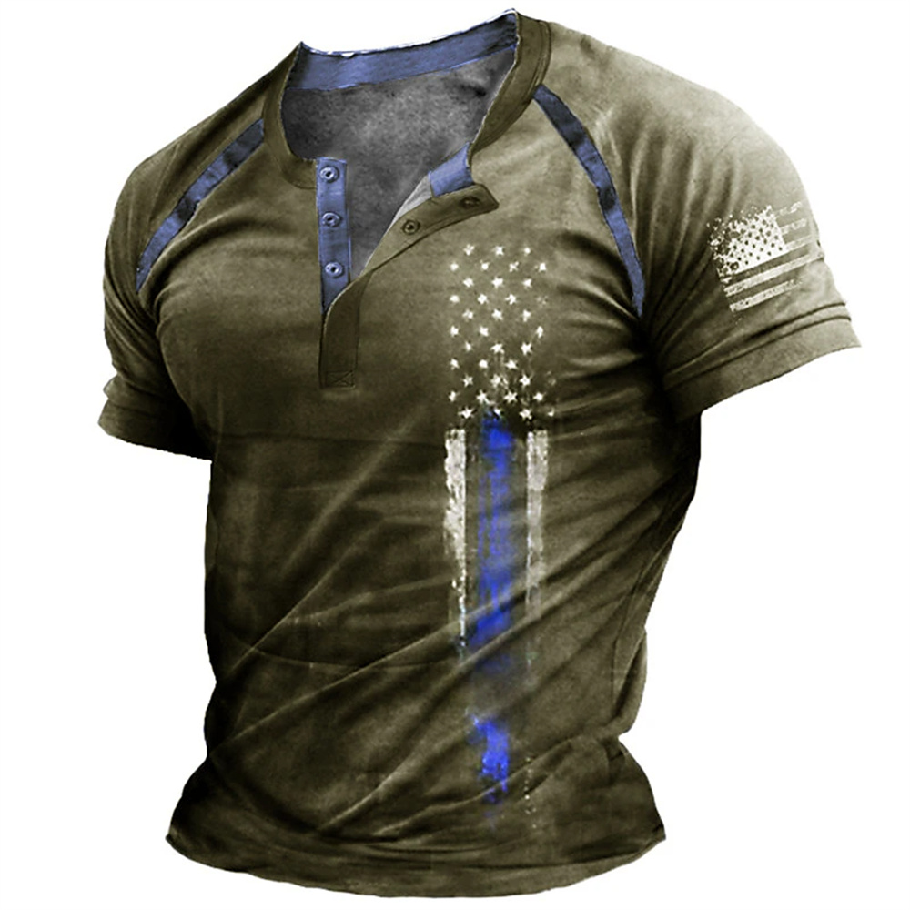 เสื้อเชิ้ตเฮนรี่พิมพ์ลายธงชาติ - 3D Printing Kpop บทวิจารณ์และราคา