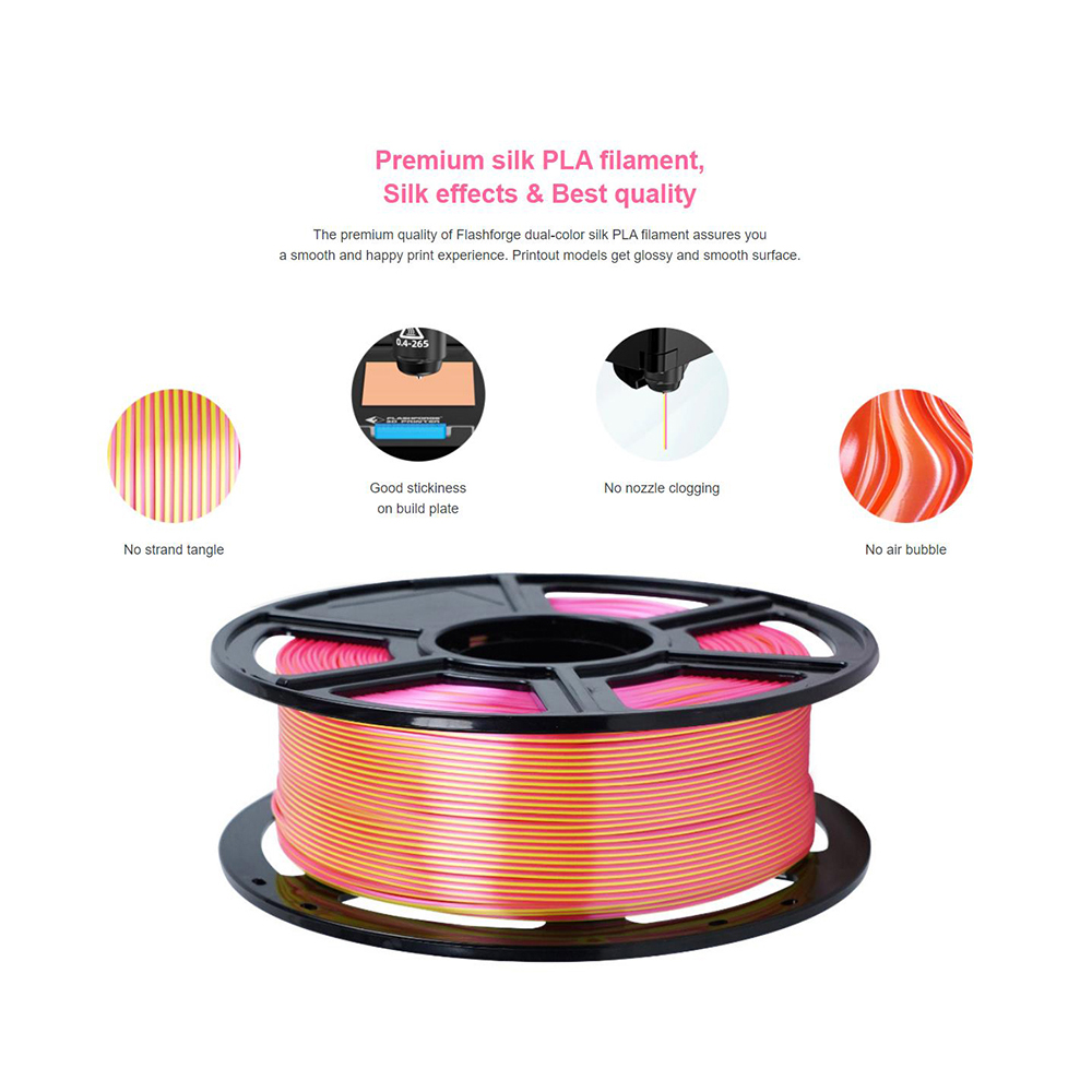 FLASHFORGE Dual สีผ้าไหม PLA 3 - 3D Printing Output บทวิจารณ์และราคา